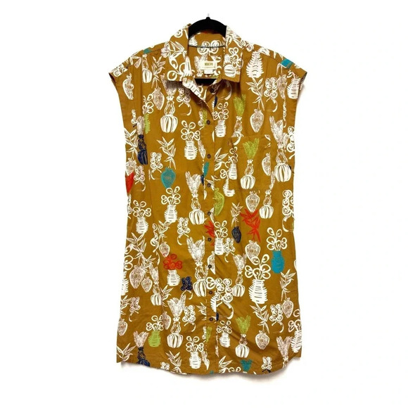 NWT Anthro Maeve Toni Tunic Dress - Patterned Mini Dress Collared Resort Wear - Picture 1 of 10